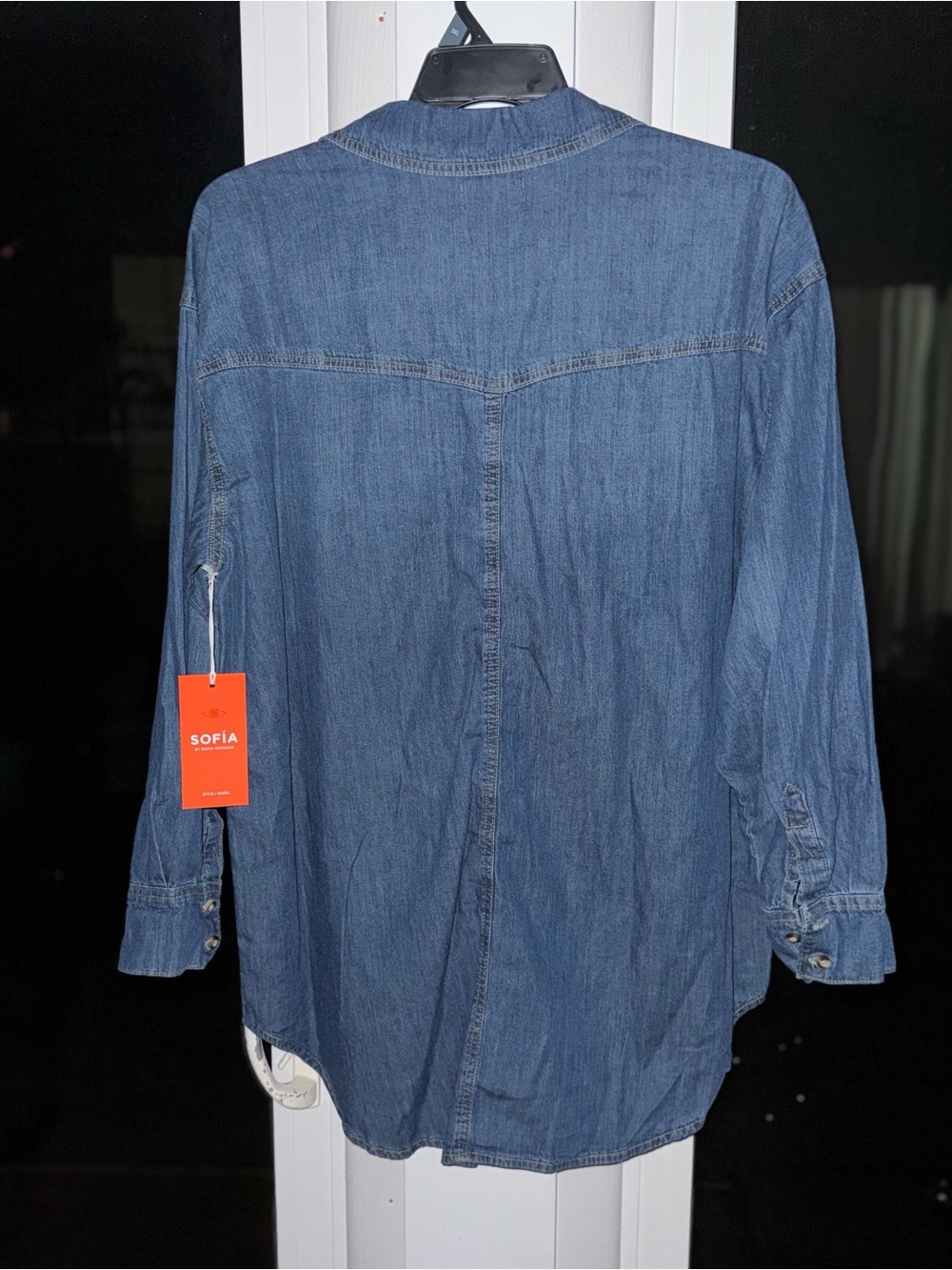 Sofia by Sofia Vergara Women's L Denim Boyfriend Shirt Oversized Long Sleeve Blu - Picture 11 of 14